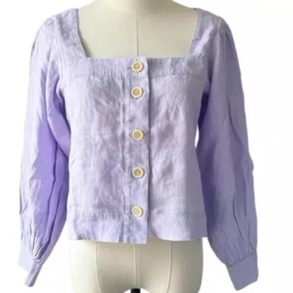 New JCREW Size L Squareneck Button-Up top in Linen - Lavender Jade - Picture 3 of 5